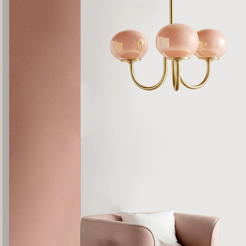 Bianca Colored Glass Shade Chandelier with Globes