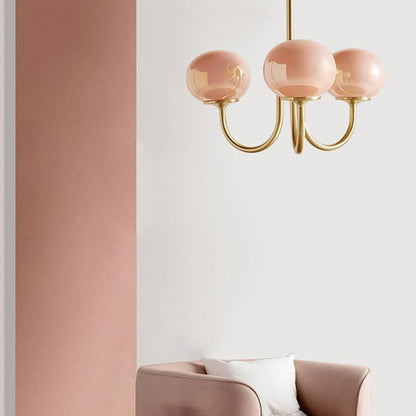 Bianca Colored Glass Shade Chandelier with Globes