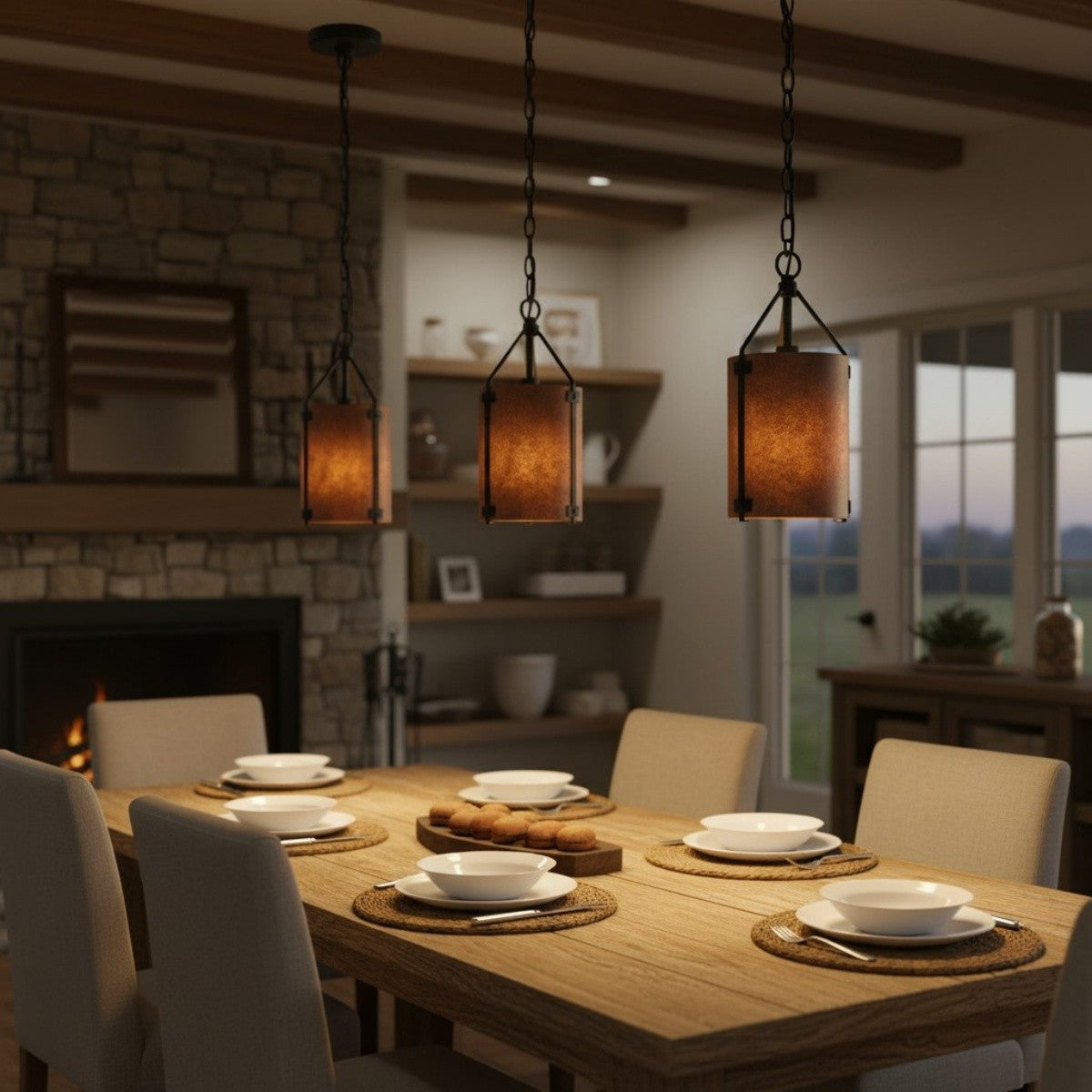 Grange Industrial Rustic Bronze Cylinder Pendant Light