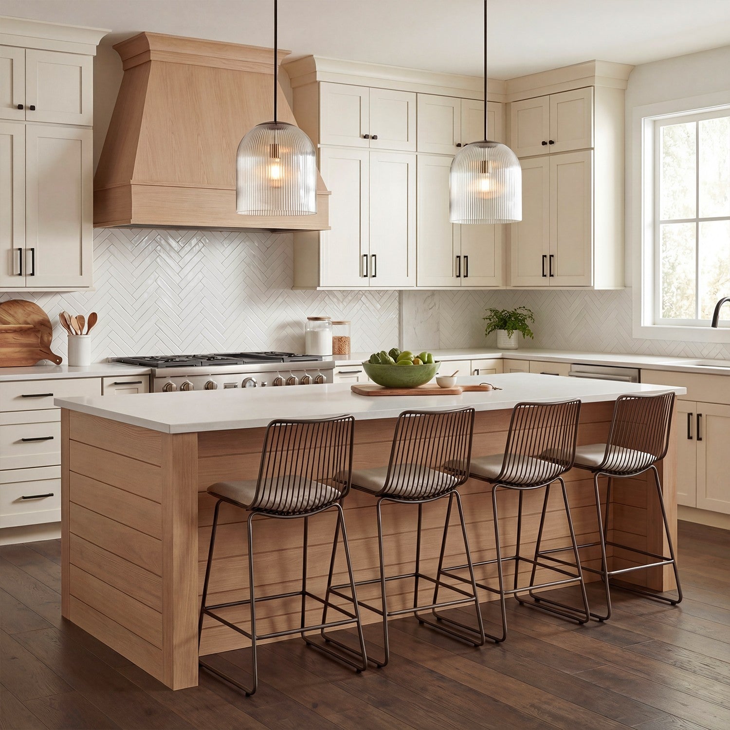Alain Farmhouse Cooper Ribbed Glass Pendant Light