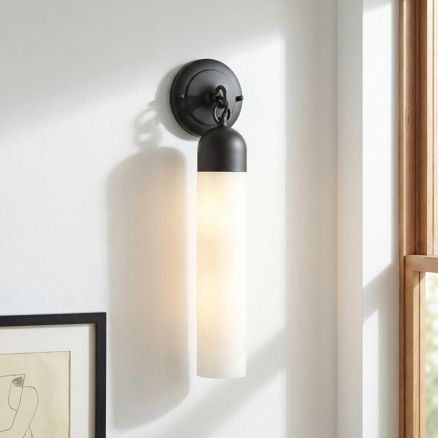 Morgan Minimalist Cylindrical Glass or Alabaster Wall Light