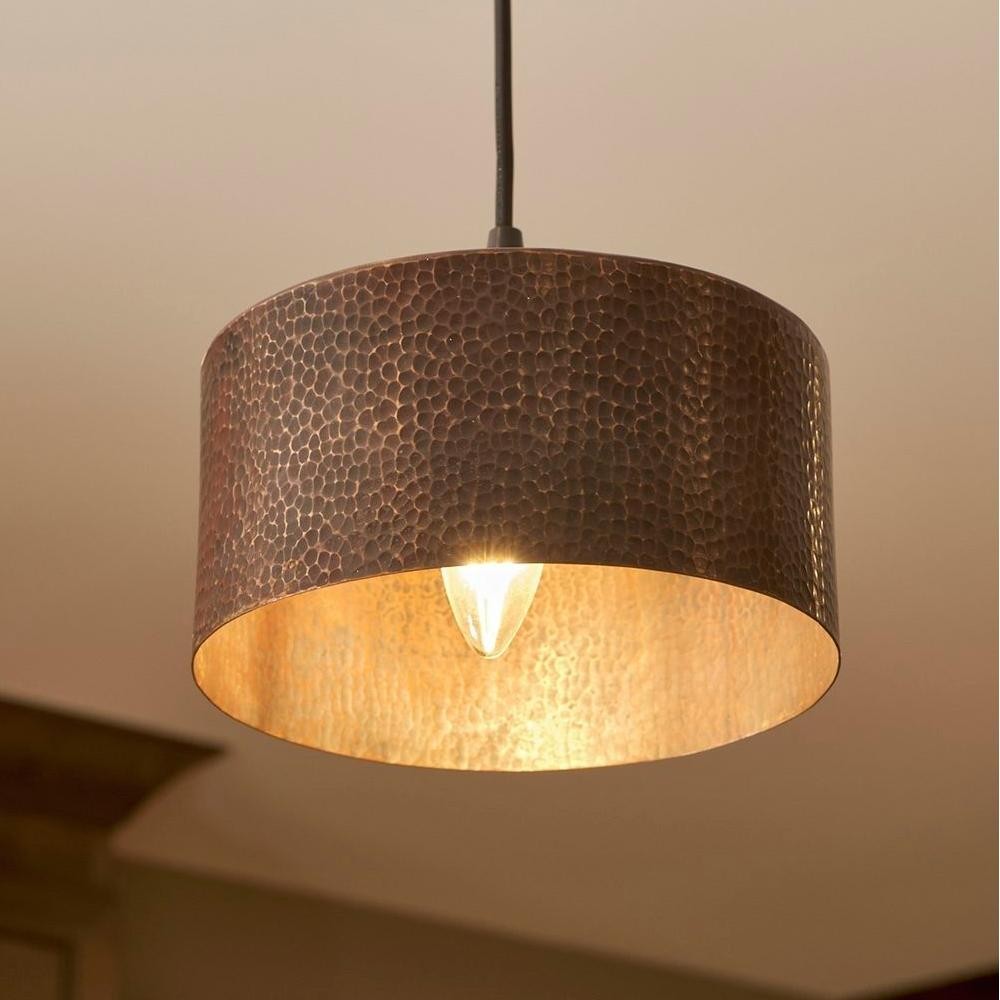Glimmera Vintage Hammered Copper Drum Pendant Light
