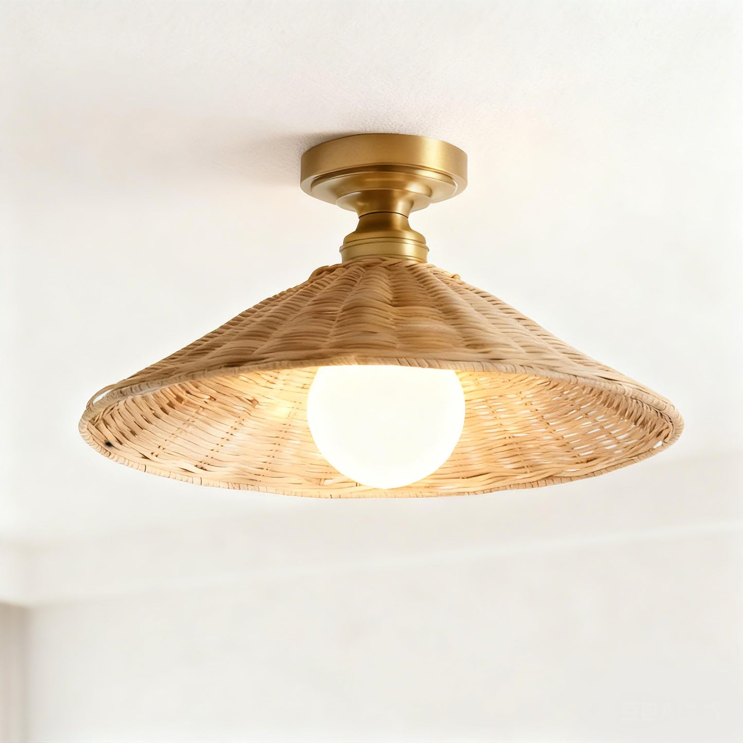 Vaelon Farmhouse Cone Rattan Ceiling Light