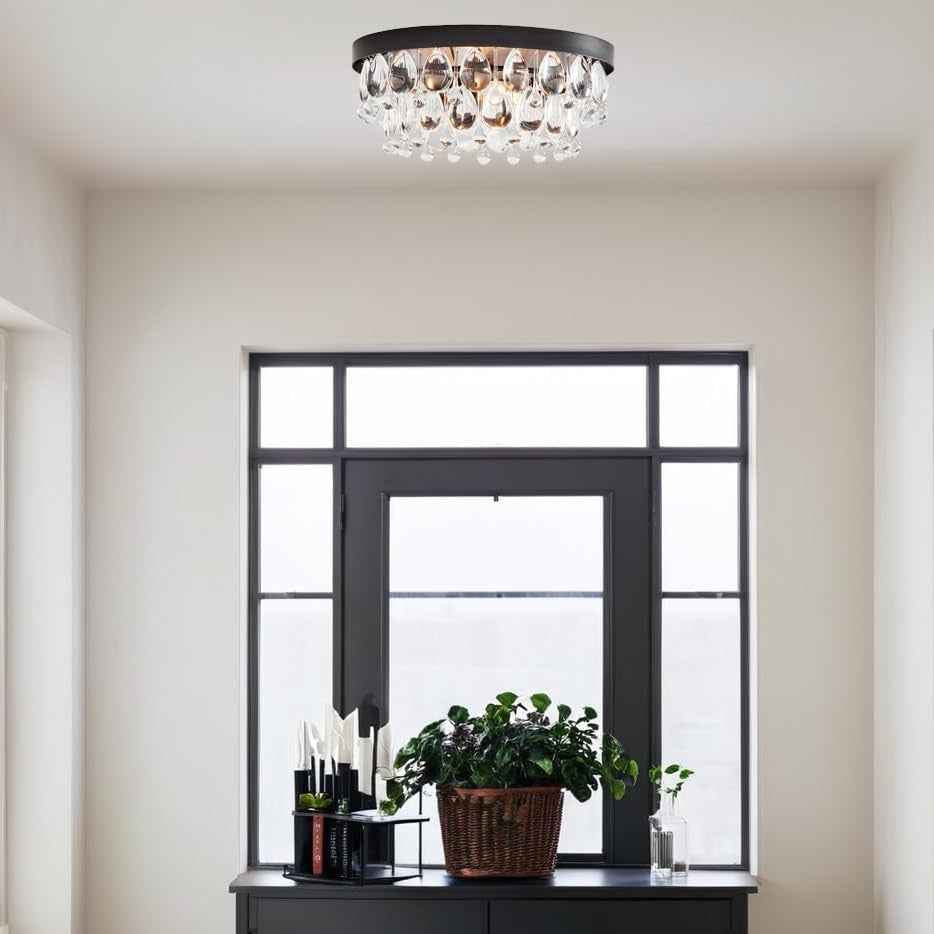 Thalassa Glass Teardrops Crystal Flush Mount Light