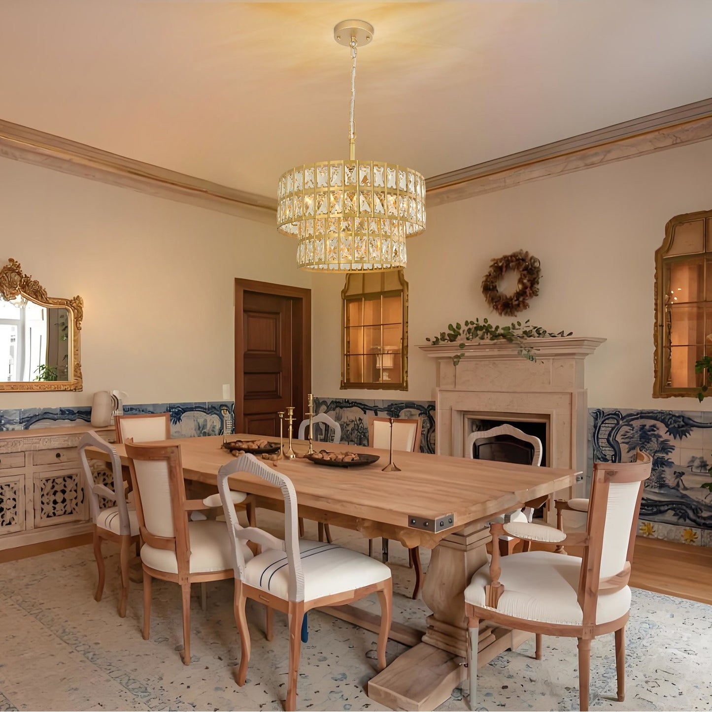 Gracie Luxurious Double Drum Crystal Chandelier