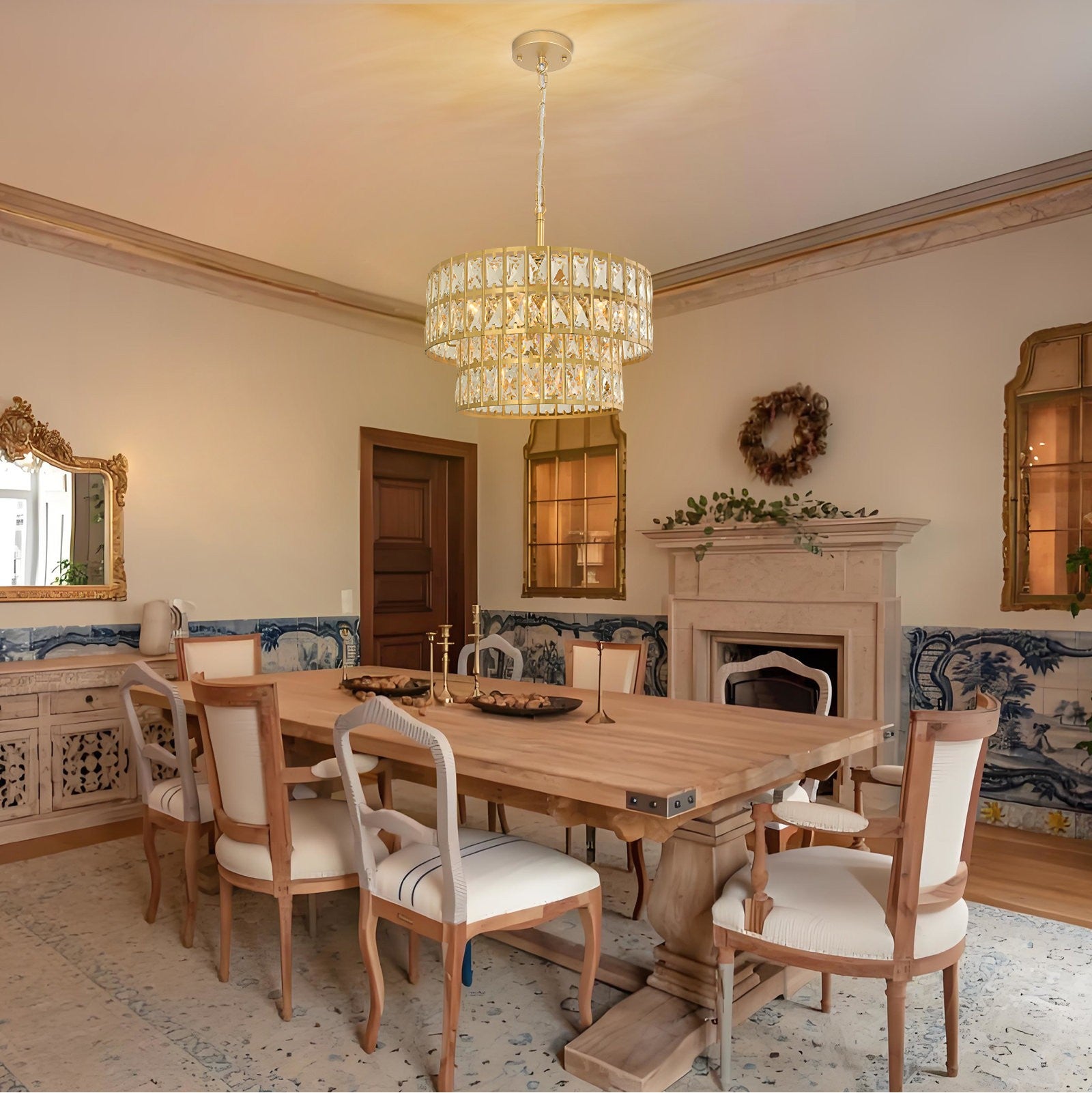 Gracie Luxurious Double Drum Crystal Chandelier