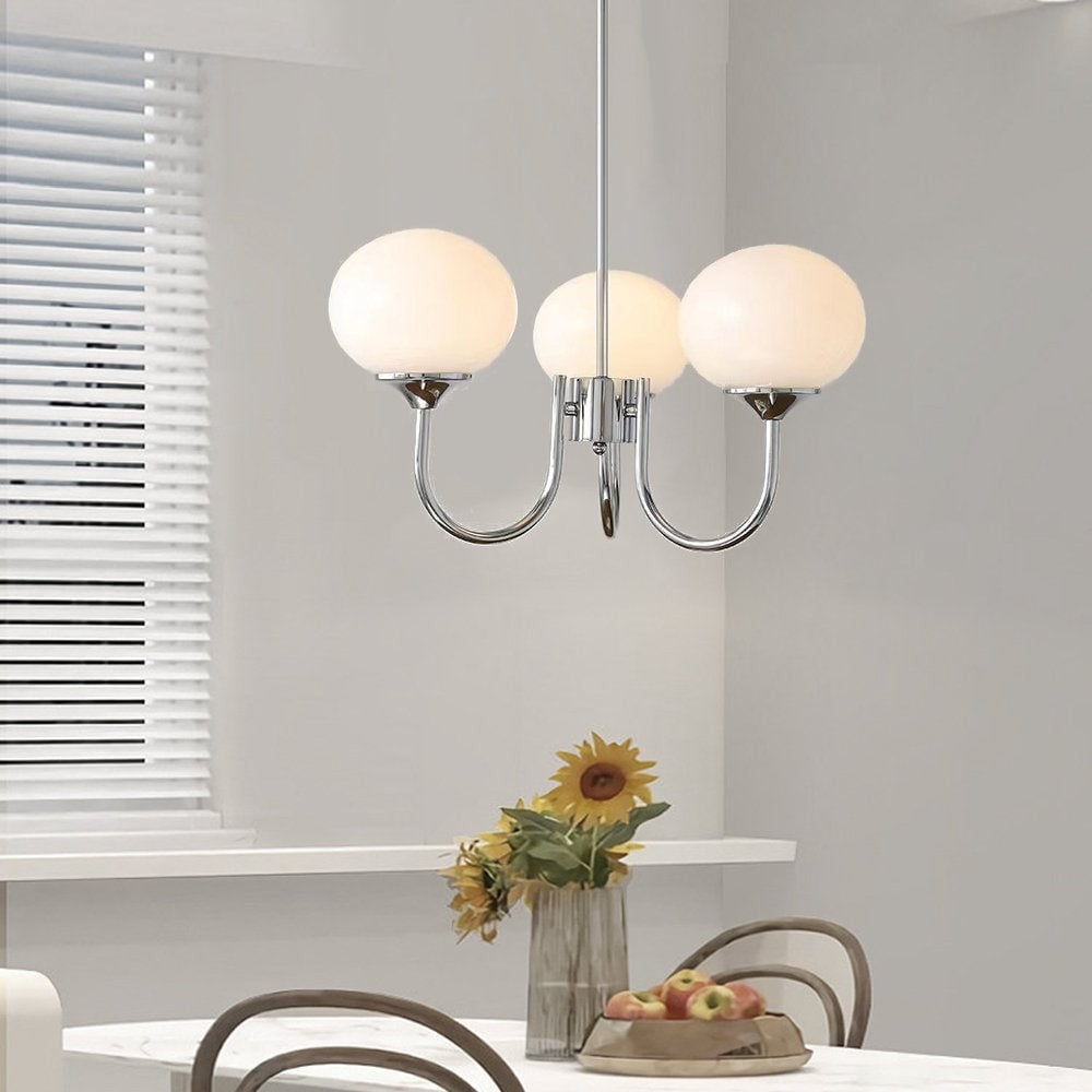Bianca Colored Glass Shade Chandelier with Globes