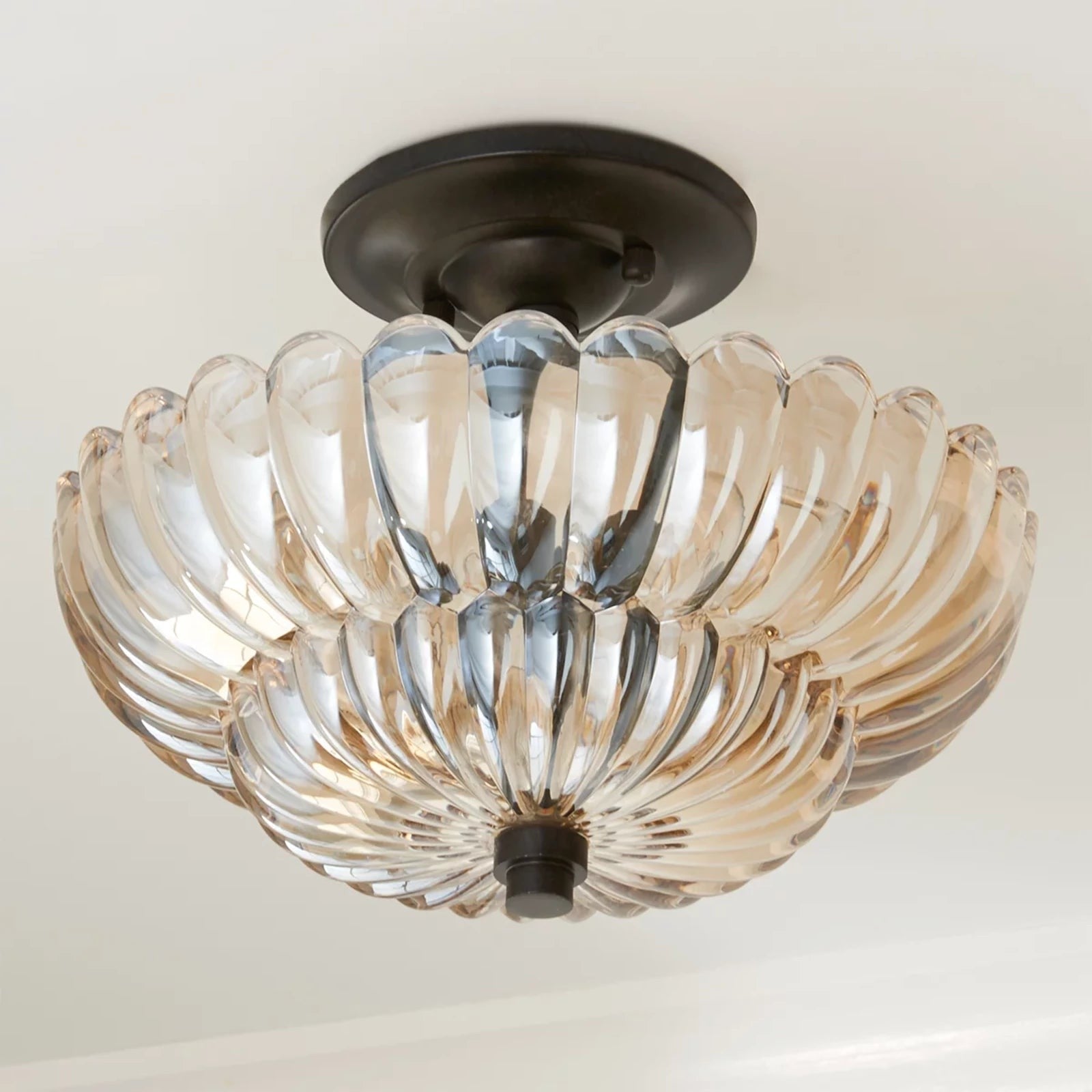 Raveena Vintage Amber Glass Semi Flush Mount Floral Ceiling Light