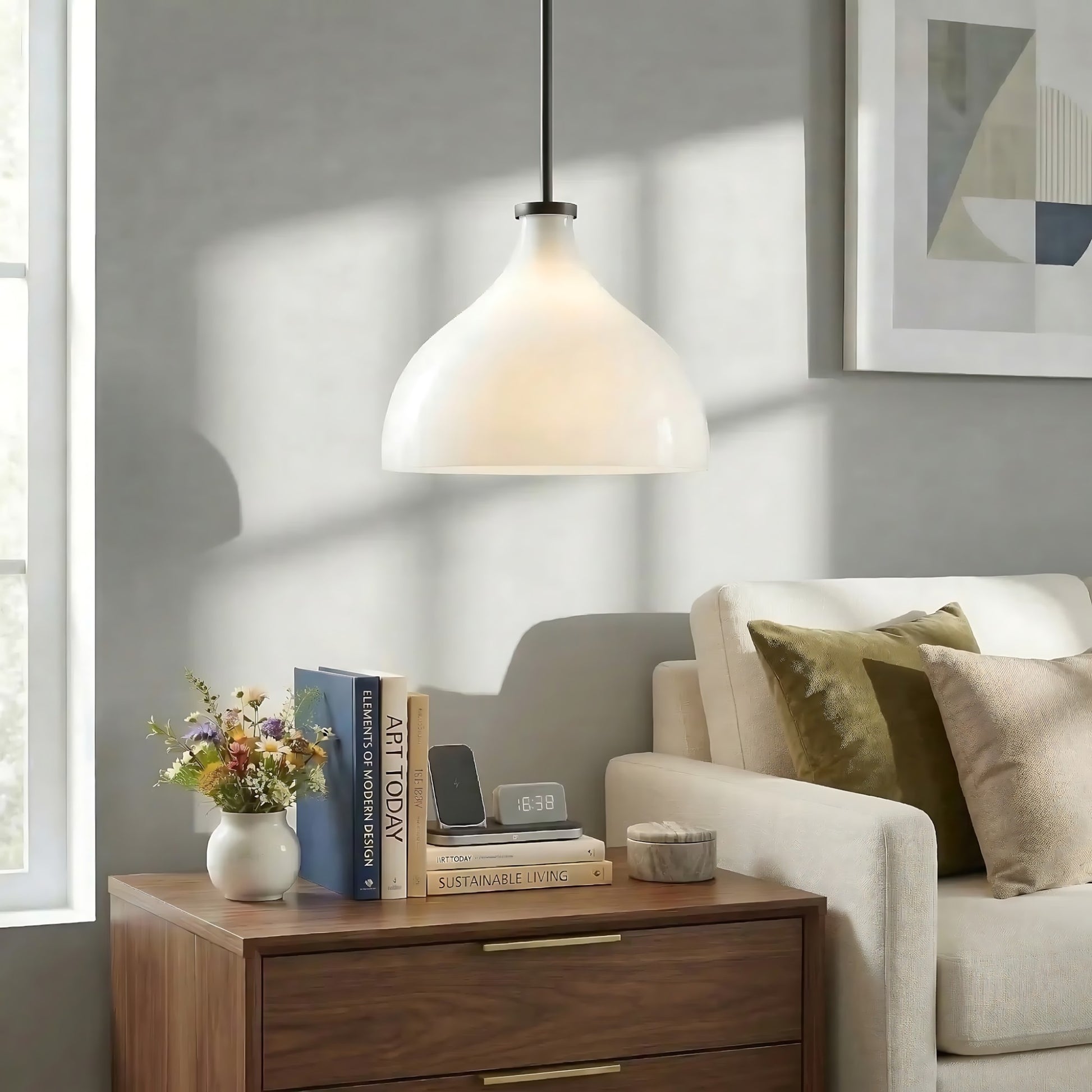 Rylan Rustic Metal Milk Glass Pendant Light