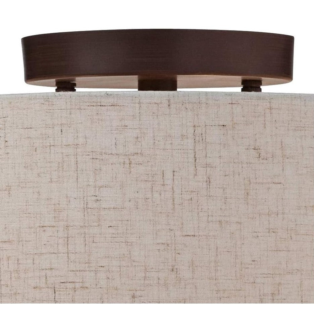 Jynor Bronze Oatmeal Fabric Drum Semi Flush Mount Light