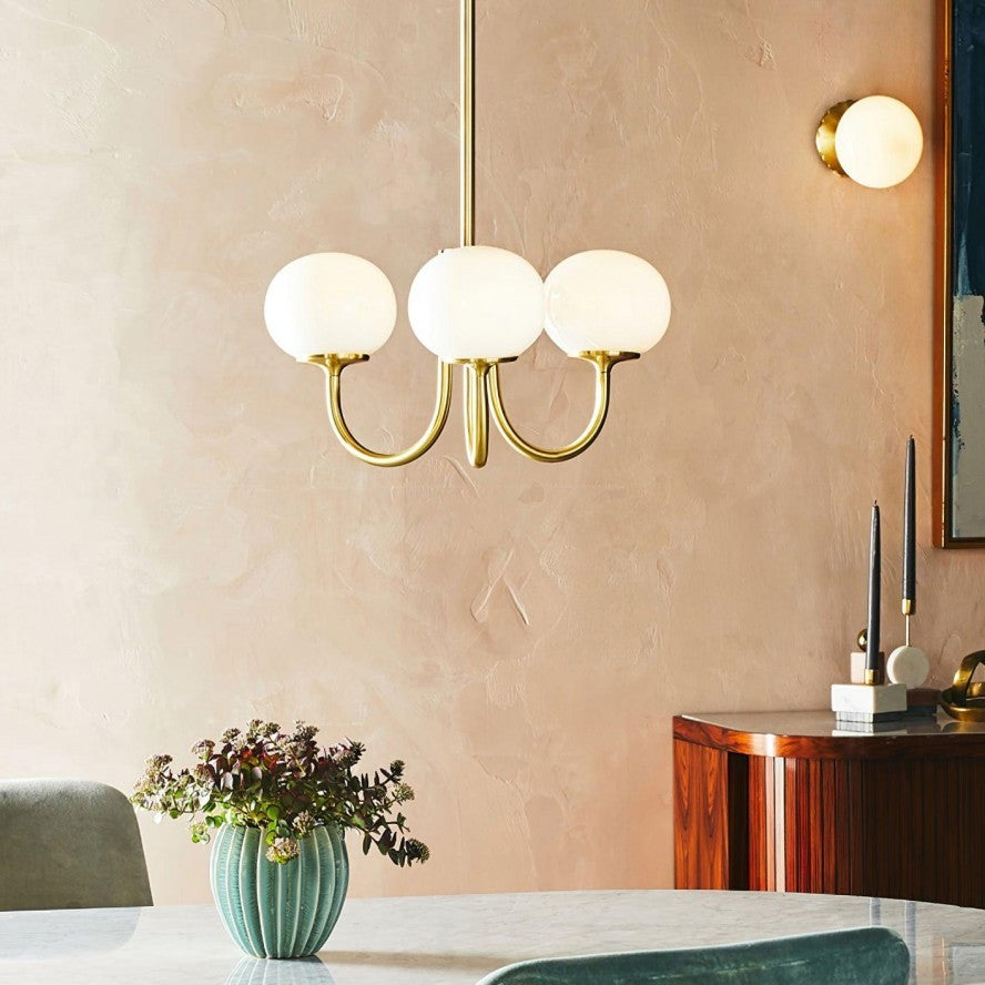 Bianca Colored Glass Shade Chandelier with Globes