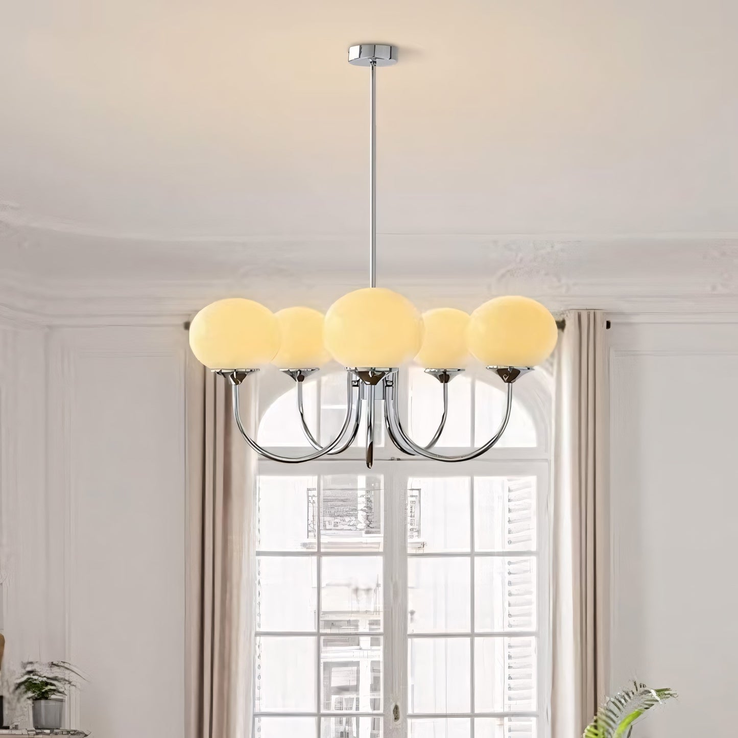 Bianca Colored Glass Shade Chandelier with Globes