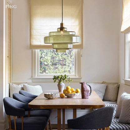 Yves Contemporary Tiered Green Glass Pendant Light