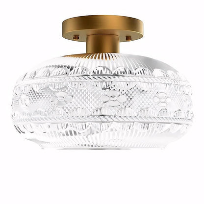 Santos Vintage Hand Carved Floral Clear Glass Semi Flush Mount Ceiling Light