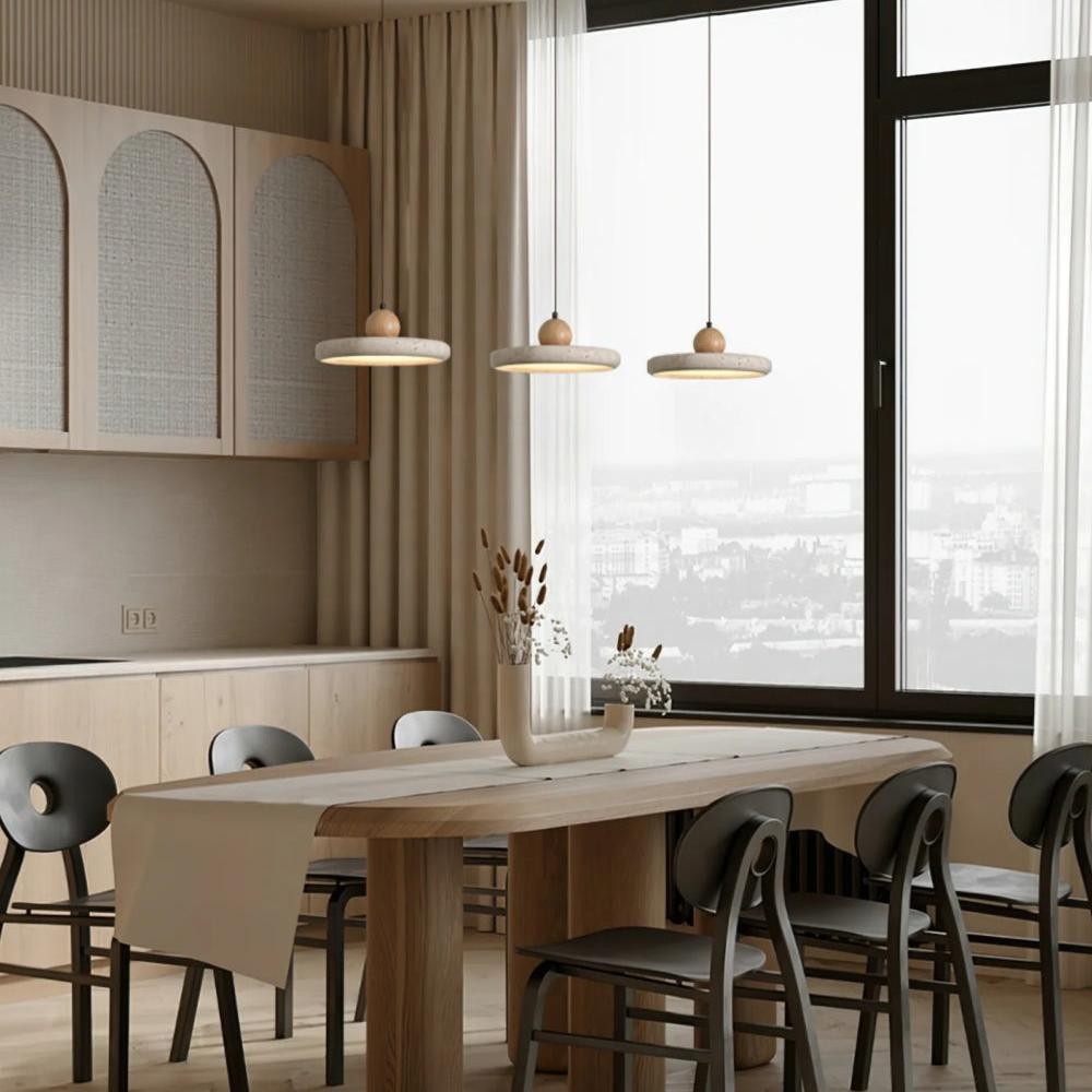 Aggiea Minimalist Yellow Travertine Frisbee Pendant Lamp