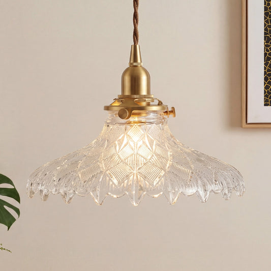 Gyran Retro Brass Lace Glass Pendant Light
