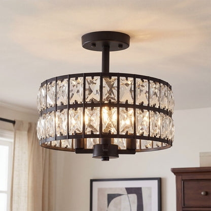 Parnika Luxury Carved Crystal Drum Semi Flush Chandelier