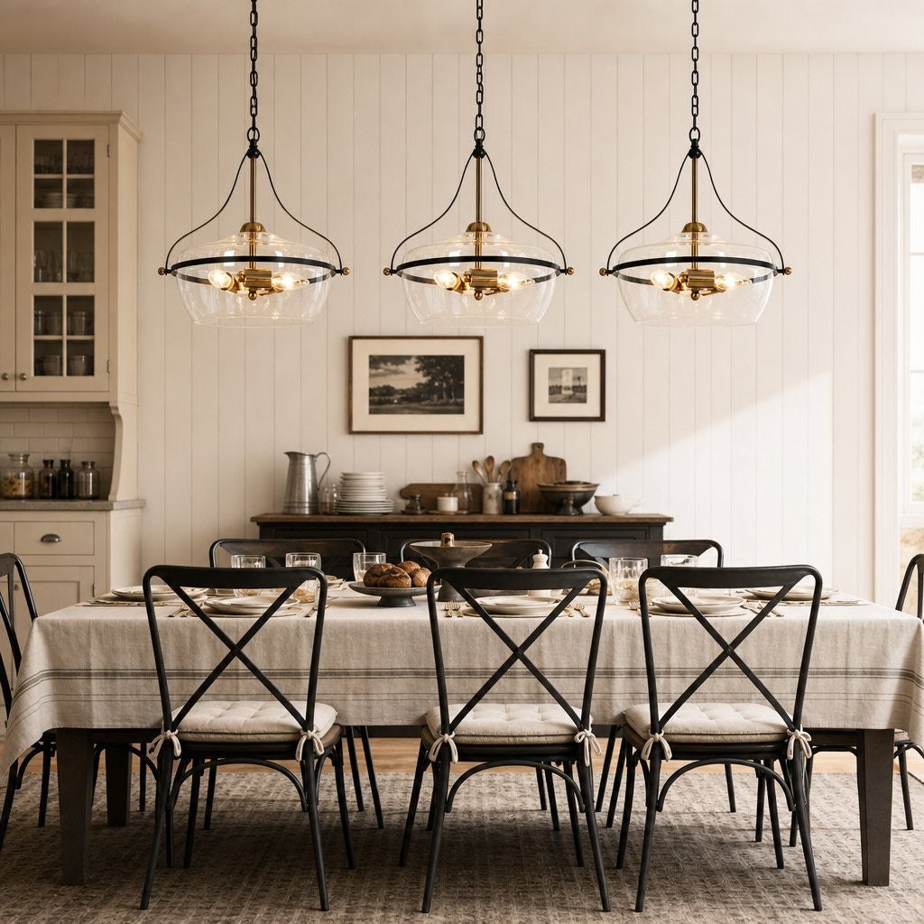Florentine Rustic Brass Dome Clear Glass Pendant Light