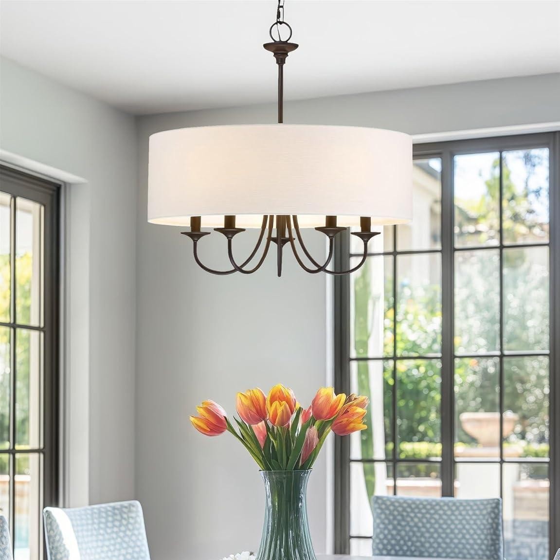 Nyneve 5 Light Dimmable Fabric Drum Chandelier