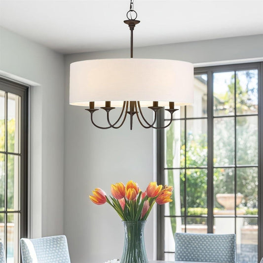 Nyneve 5 Light Dimmable Fabric Drum Chandelier