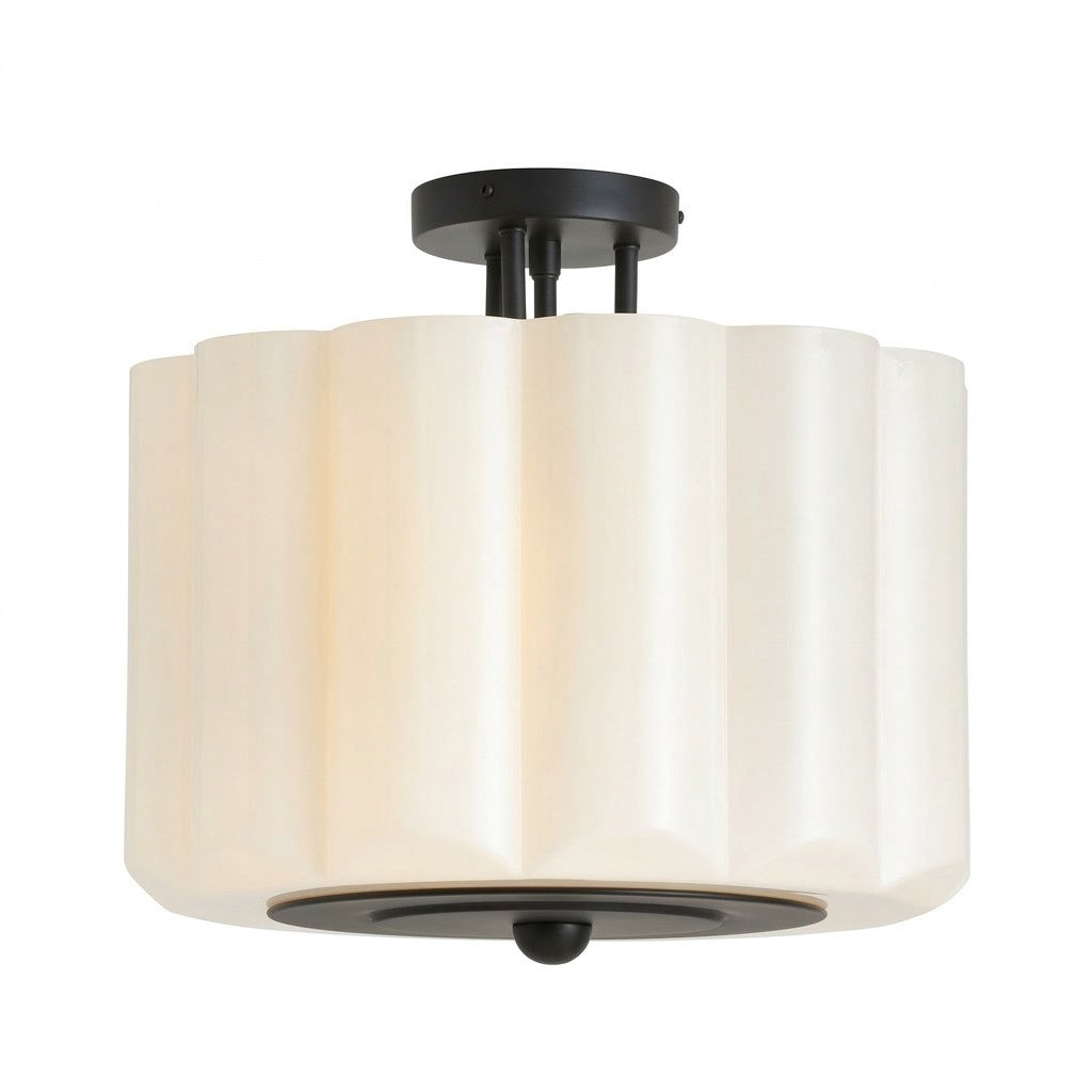 Hanahs Farmhouse Milk Glass Scalloped Shade Ceiling Light