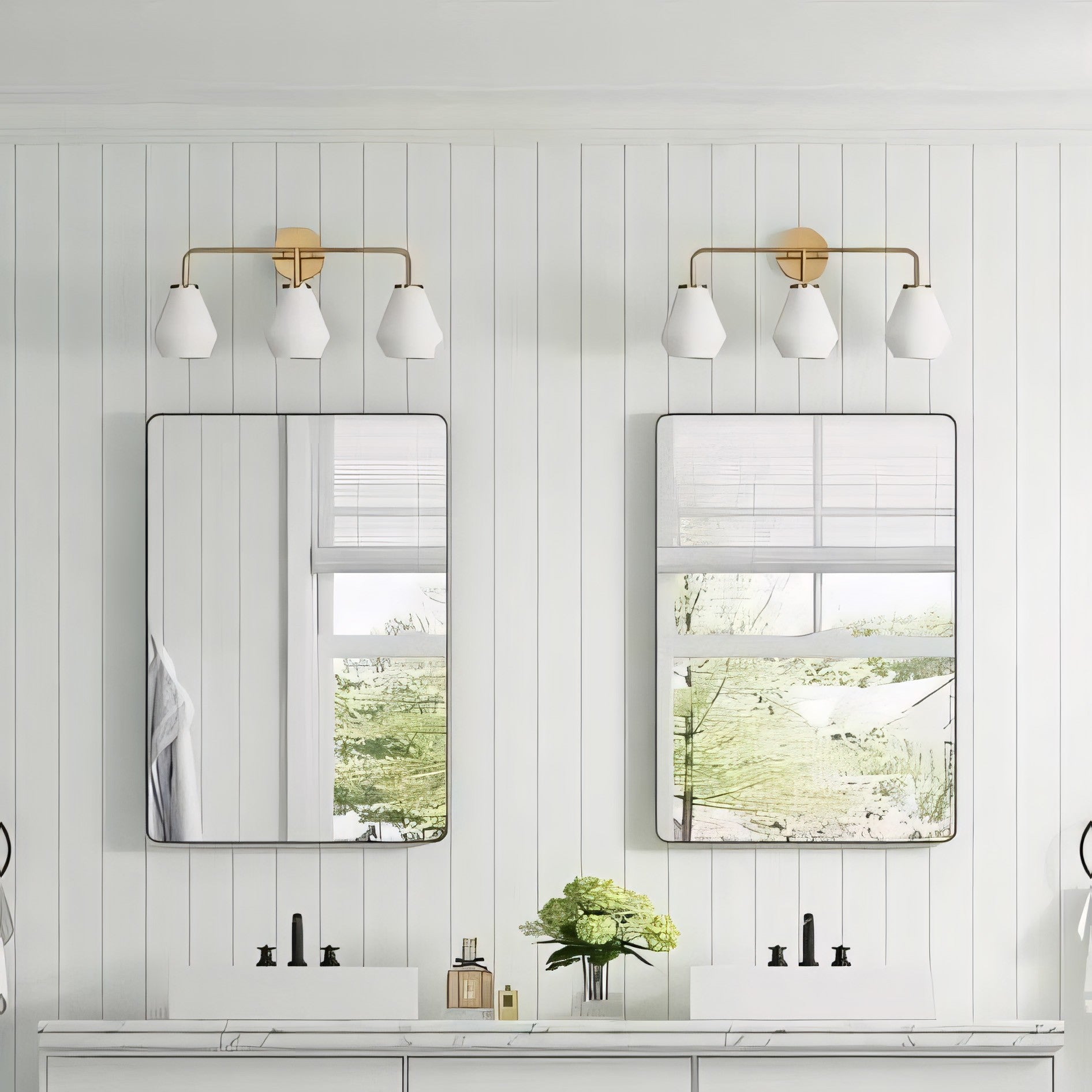 Nynevea Brushed Brass 3-Light Milk Glass Sconce