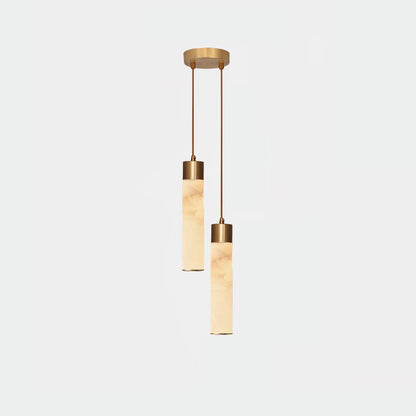 Odalys Luxurious Cylindrical Alabaster Brass Pendant Light