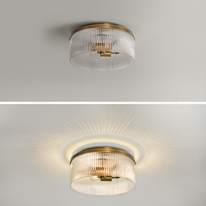 Sylan Farmhouse Round Ribbed Glass Flush Mount Ceiling Light