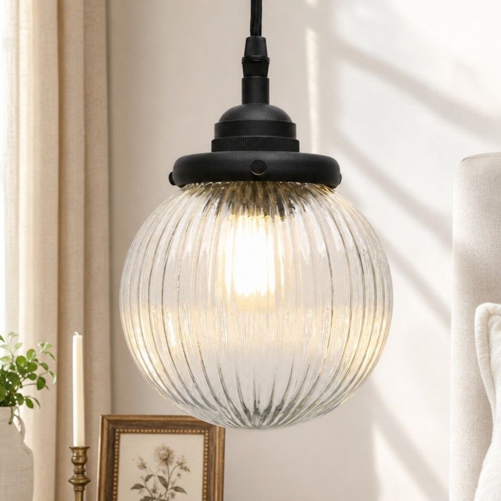 Meliora Rustic Ribbed Glass Globe Pendant Light