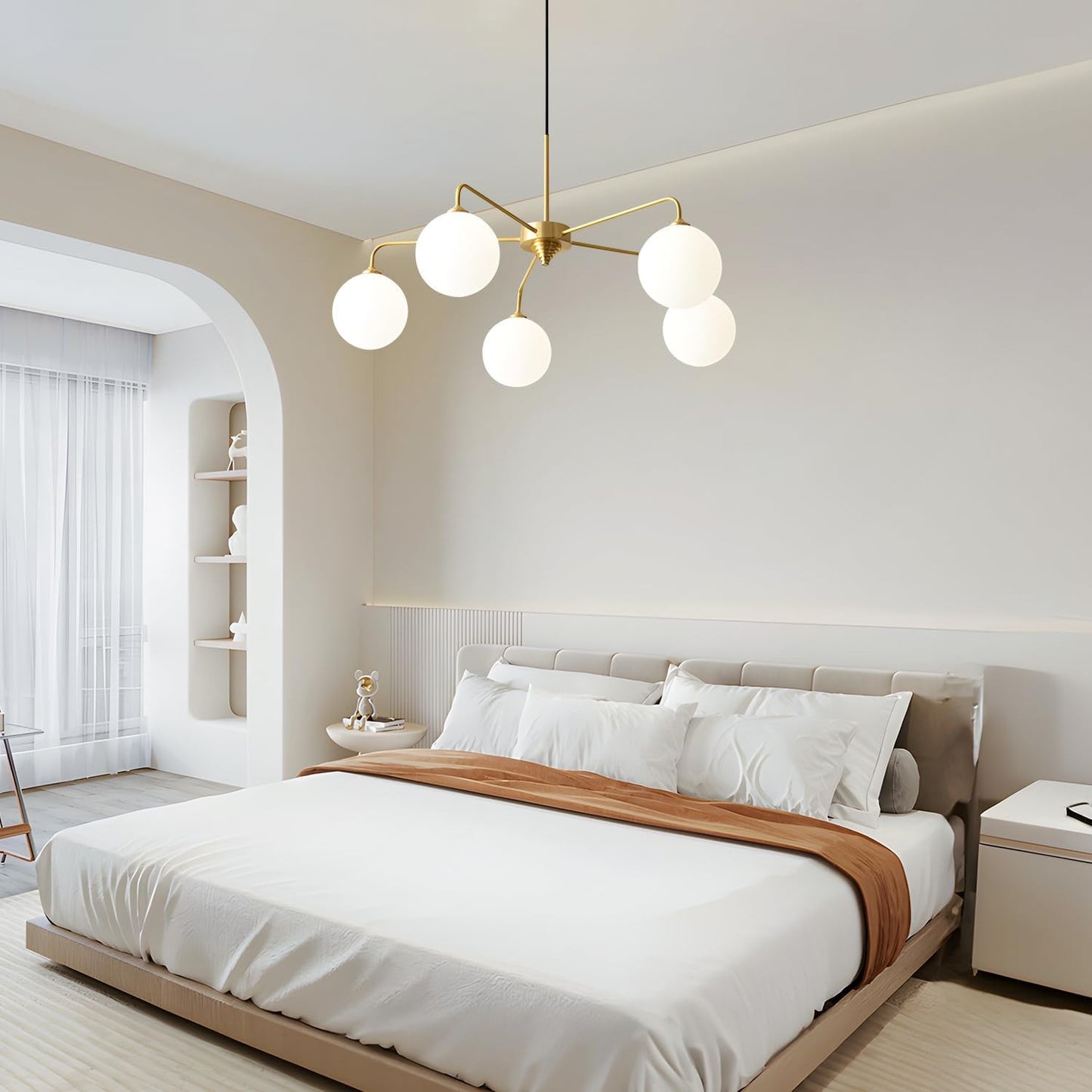 Maytoni Modern 5 Lights White Glass Globe Chandelier