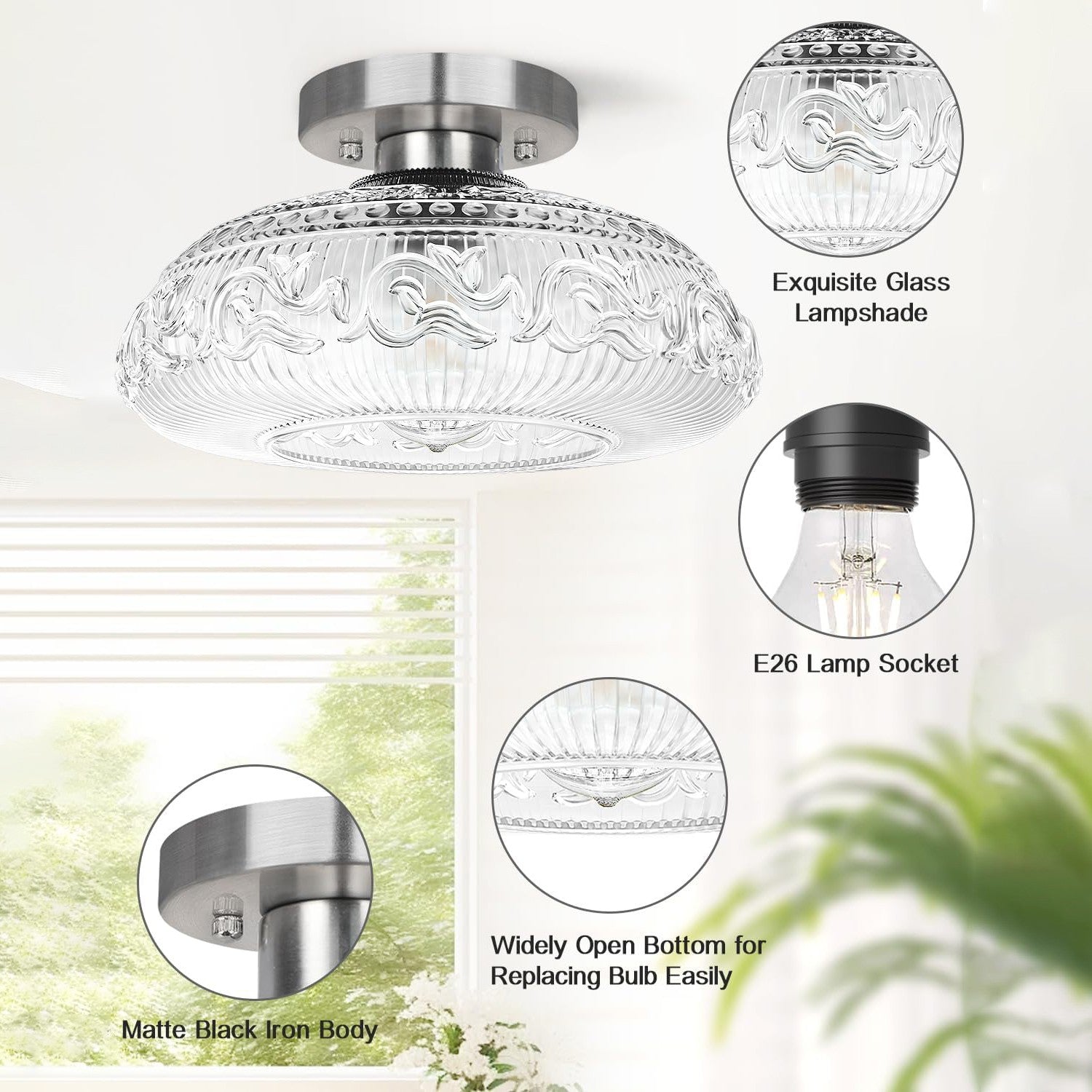 Cassandra American Country Patterned Glass Ceiling Light