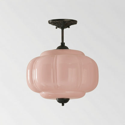 Vortan Antique Brass Green Glass Semi-Flush Mount Eloise Pendant Lamp