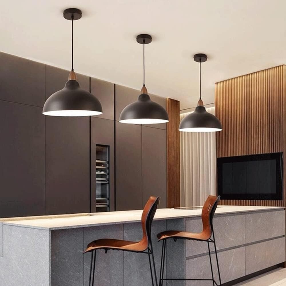 Zarek ‎Minimalist Walnut Wrought Iron Bowl Shaped Pendant Light