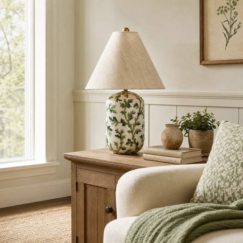 Daevon Retro Ceramic Linen Tapered Table Lamp