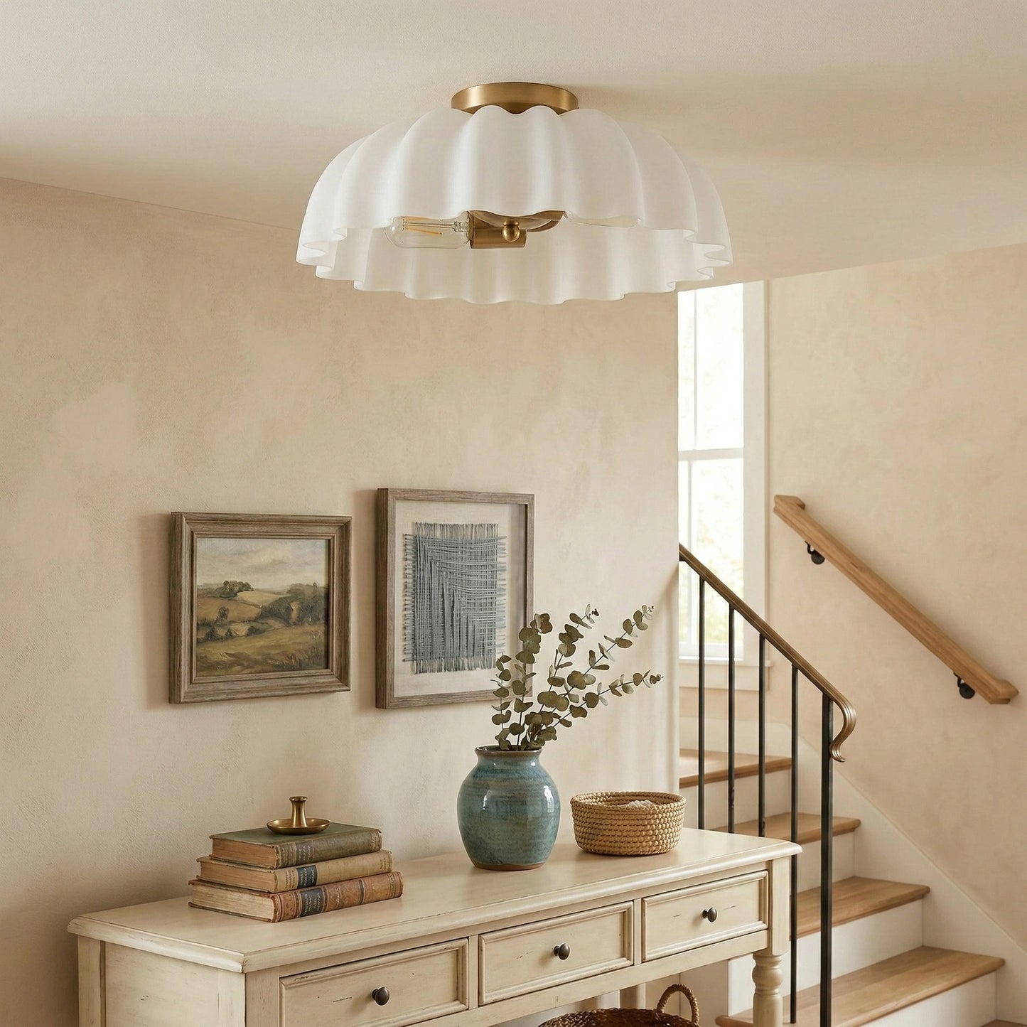 Solira Modern Pleated Milk Glass Ceiling Light