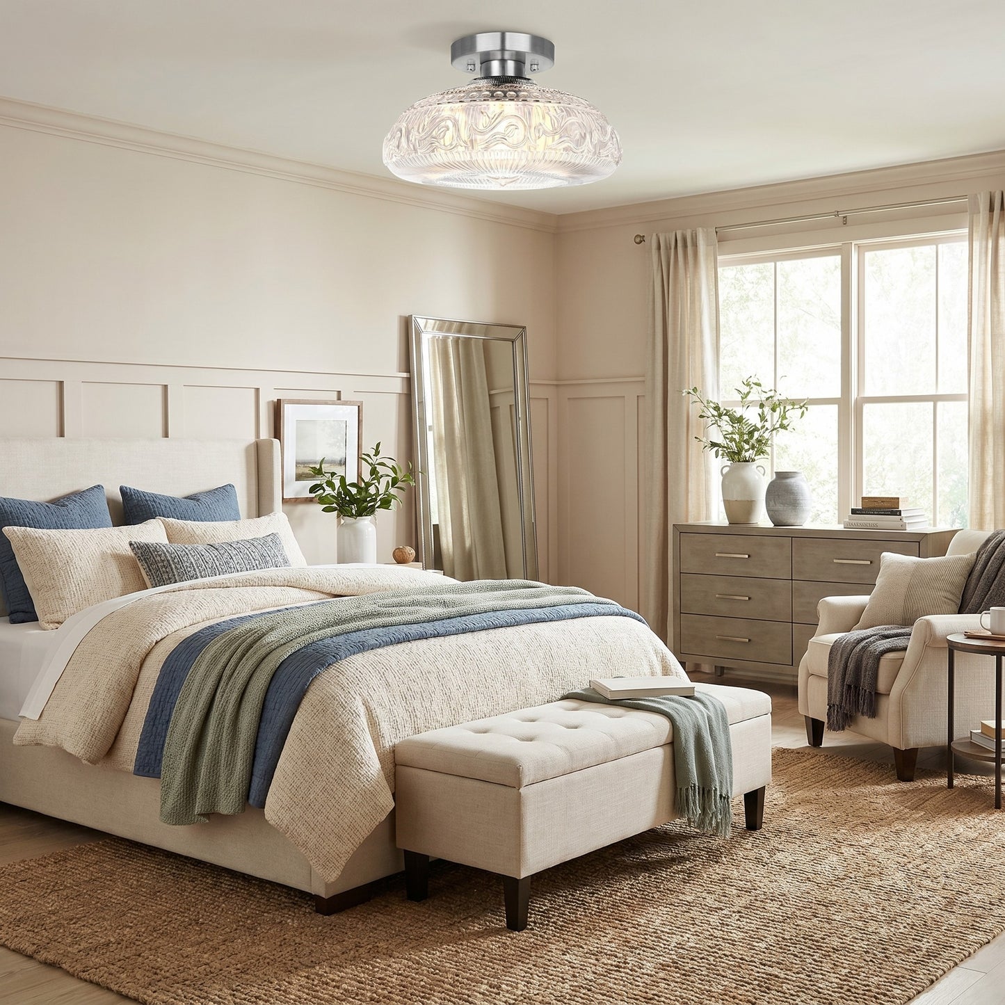 Cassandra American Country Patterned Glass Ceiling Light