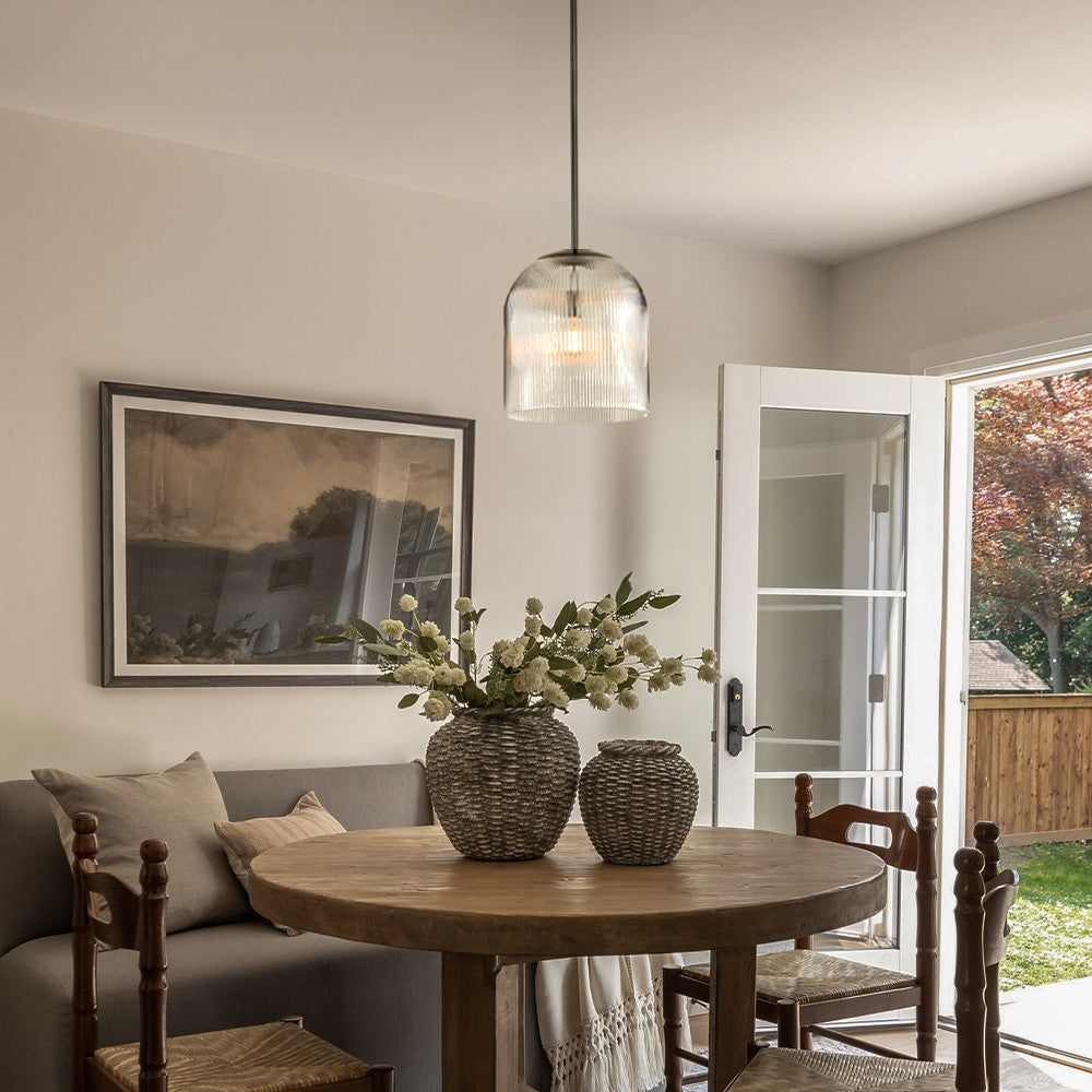 Alain Farmhouse Cooper Ribbed Glass Pendant Light