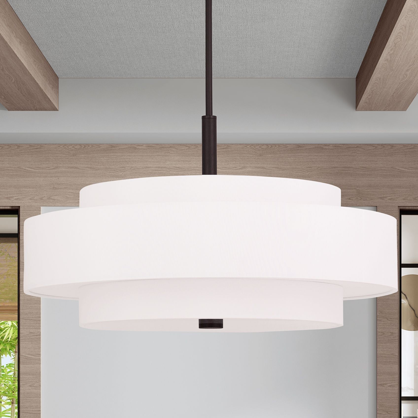 Harlow Linen Blend 5 Light Metal Double Tier Drum Pendant Light
