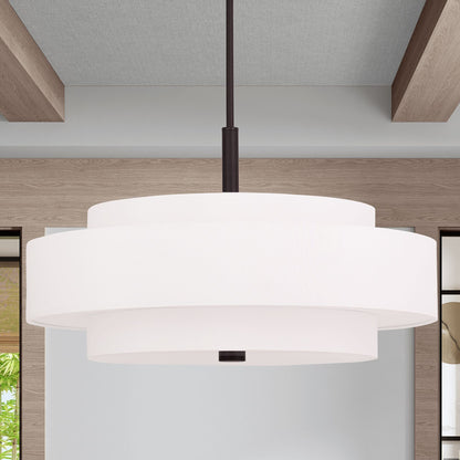 Harlow Linen Blend 5 Light Metal Double Tier Drum Pendant Light