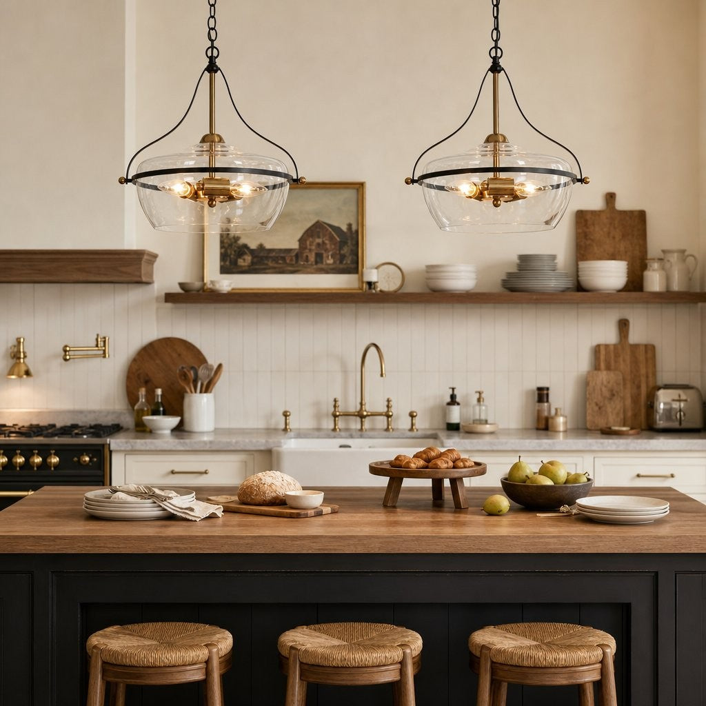 Florentine Rustic Brass Dome Clear Glass Pendant Light