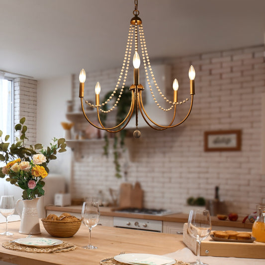 Ophelia French Country 5-Light Wood Beads Branch Chandelier