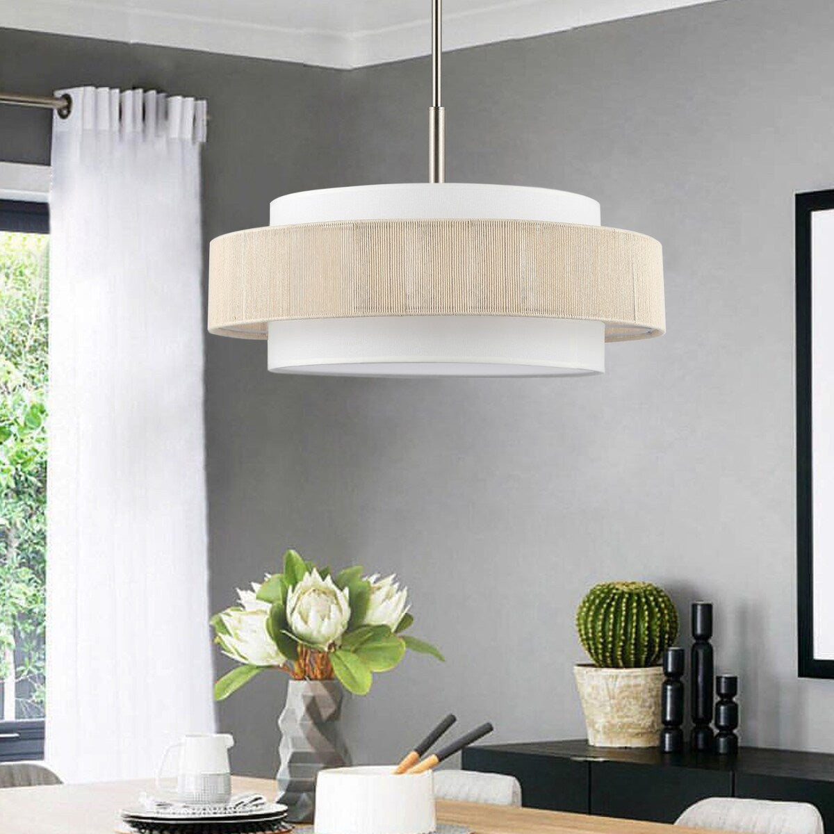 Tim Scandinavian Tiered Fabric Drum Chandelier