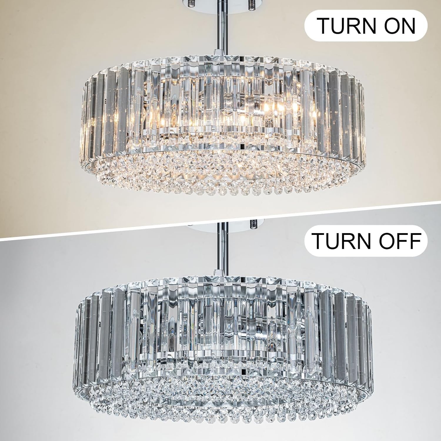 Ryxar Round Ribbed Crystal Semi Flush Mount Light