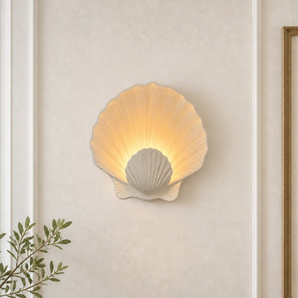 Kristian French Vintage Ceramic Cream Shell Wall Sconce