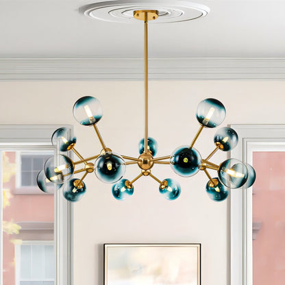 Taryn 15 Light Teal Colored Globe Glass Chandelier