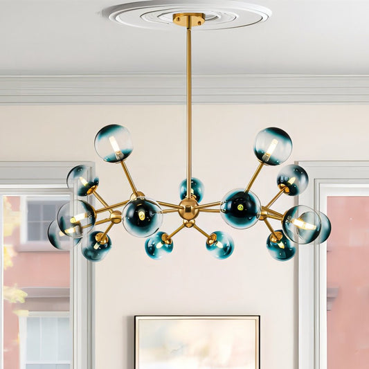 Taryn 15 Light Teal Colored Globe Glass Chandelier