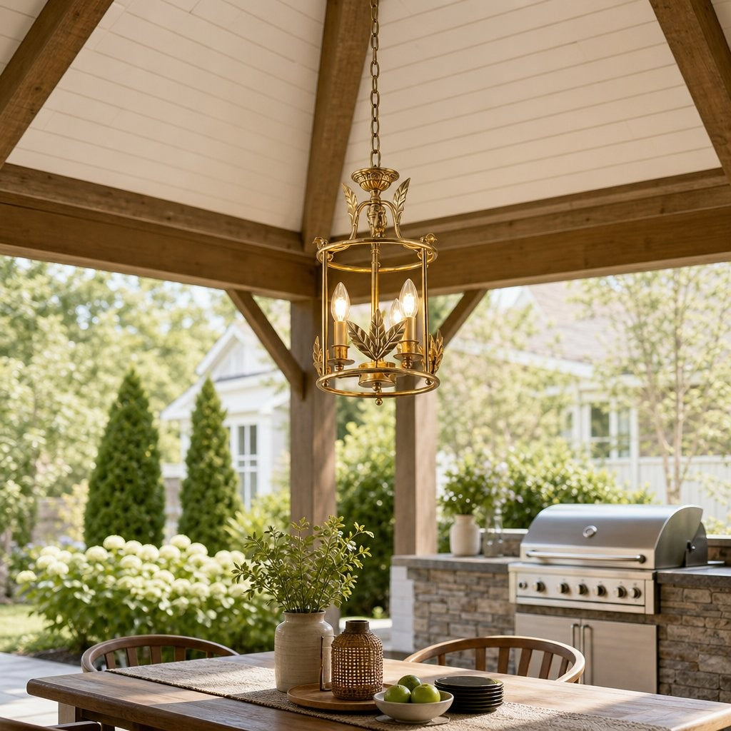 Bailee Vintage Decorative Leaf 3-Light Metal Lantern Pendant Light