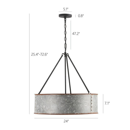 Bradley Industrial Distressed Metal Drum Shade Chandelier