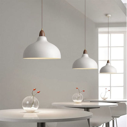 Zarek ‎Minimalist Walnut Wrought Iron Bowl Shaped Pendant Light