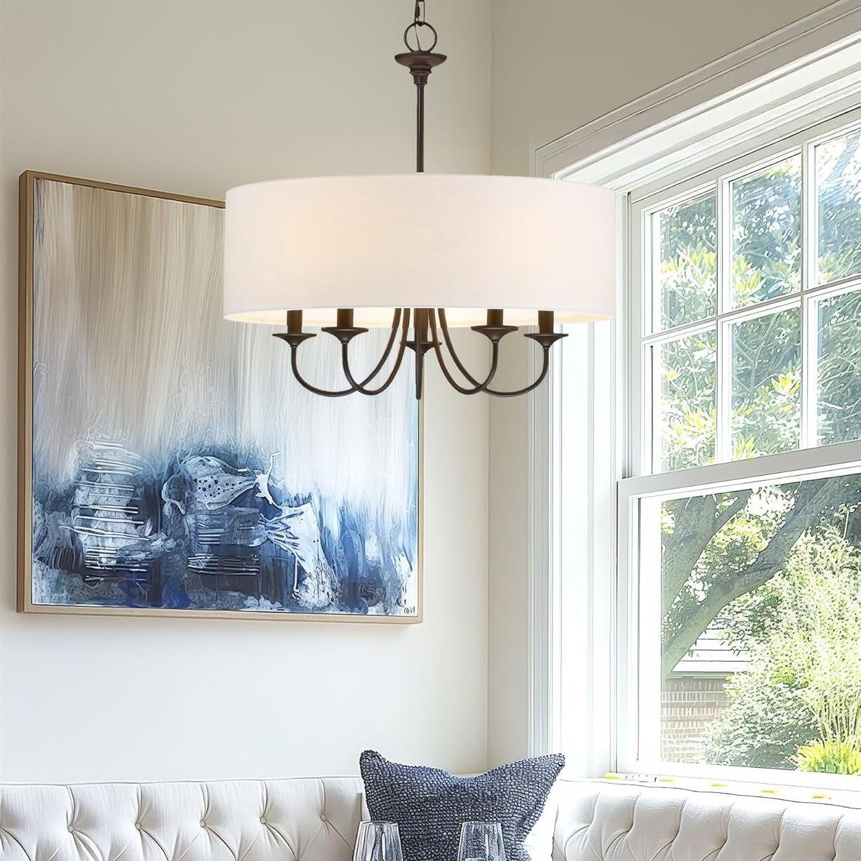 Nyneve 5 Light Dimmable Fabric Drum Chandelier